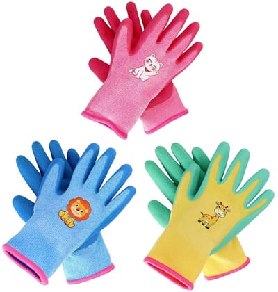 Tuinhandschoenen voor kinderen van 2-5 jaar, flexibele en comfortabele handschoenen met latex palm, leuke dierenmotieven, antislip, ideaal voor tuinieren, knutselen en schilderen