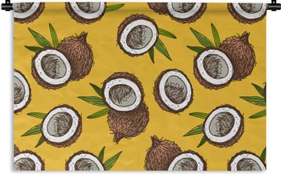 Wandkleed - Wanddoek - Kokosnoot - Hawaii - Tropisch - Bladeren - Design - 90x60 cm - Wandtapijt