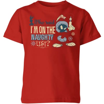 Looney Tunes Martian Who Said Im On The Naughty List Kids' Christmas T-Shirt - Red - 98/104 (3-4 jaar)