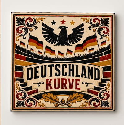 Duitsland Supportersvak Decoratieve Keramische Tegel – Deutschland Voetbal Supporter Wandtegel – Zwart Rood Goud Stadion Design Cadeau