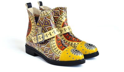 Goby Tribal Sun Dames Enkellaarzen - Handmade - Vegan Leer - Maat 38