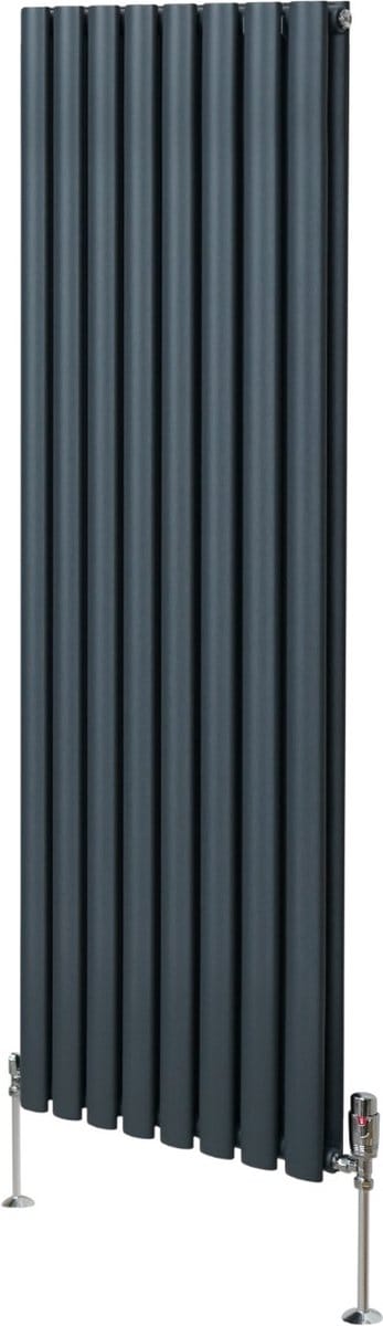 Ovale radiator + trv-chroomkranen - antraciet - 1600x480 mm - ce/ukca