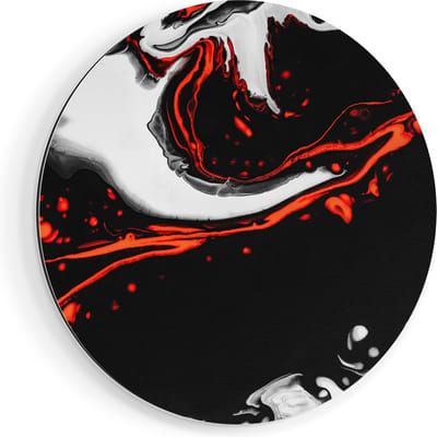 Artaza Dibond Muurcirkel Abstracte Kunst - Zwart en Wit met Rood - Ø 60 cm - Wandcirkel - Rond Schilderij - Voor Binnen en Buiten