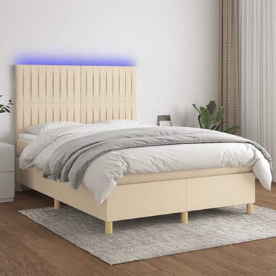vidaXL - Boxspring - met - matras - en - LED - stof - crèmekleurig - 140x200 - cm
