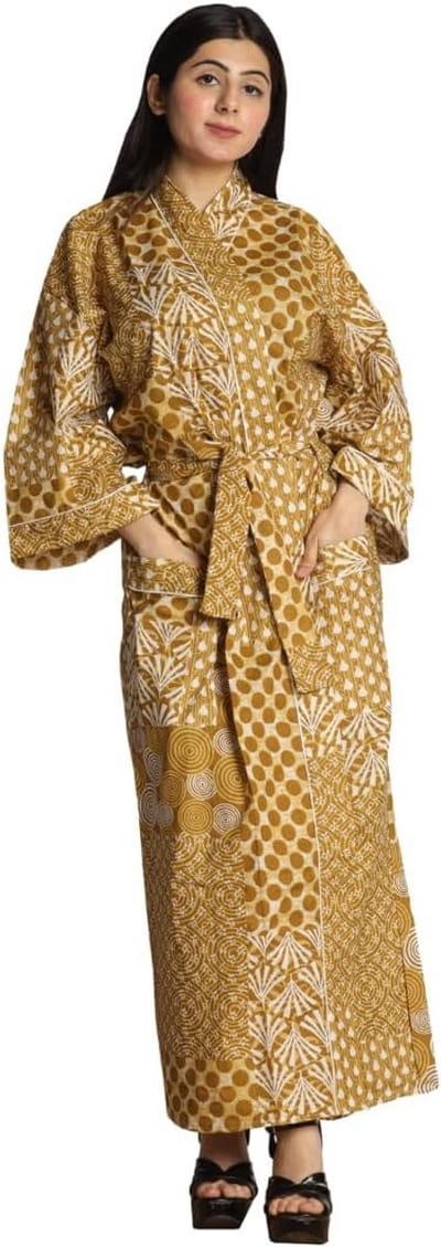 Lange bedrukte kimono badjas voor dames met zakken
