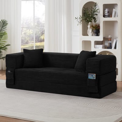 PHOEBE CAT Bank - Corduroy - Slaapbank - Slaapfunctie - Geen montage nodig - Zwart