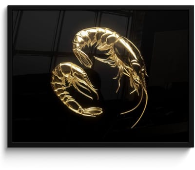 Fotolijst inclusief poster - Posterlijst 70x50 cm - Posters - Garnalen - Zwart - Goud - Dieren - Foto in lijst - Keuken decoratie muur - Wanddecoratie accessoires - Muurdecoratie - Schilderijen