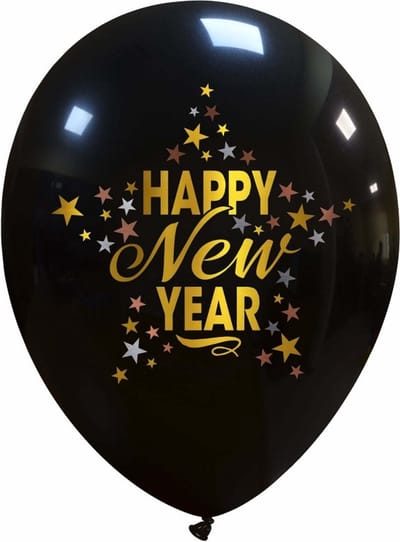 Happy New Year ballonnen 3-kleur, 6 stuks, 30cm