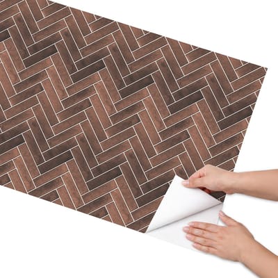 Coloray Meubel Wrap Folie - Bruin Meubelfolie - 65x130 cm - Decoratiefolie Zelfklevend Visgraatpatroon van bakstenen - Meubelfolie Zelfklevend - Industrieel / Loft Meubelfolie - Wrapfolie Keuken - Wanddecoratie - Achtergronden en patronen