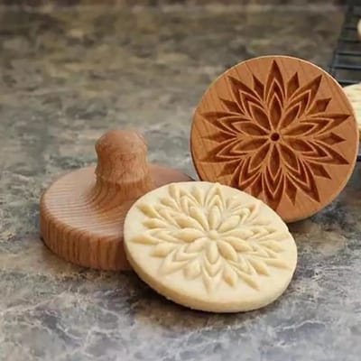 Houten Koekjesstempel 6,5 cm - Flower II - Bloem - Stempel - Vormen voor Koekjes Bakken - Cookie - Duurzaam - Bio - Natuurlijk - Koekjes Mal - Koekjes Vorm - Koekjes Stempel - Patroon