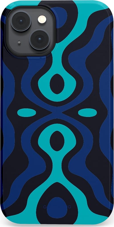 Casetastic Hoesje Geschikt voor Apple iPhone 14 Plus Magsafe - Stijlvolle Beschermende Duo-layer Case - Blauwe Golf Lijnen
