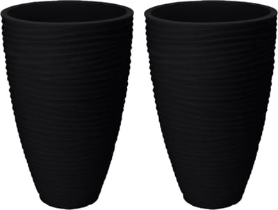 Pro Garden Plantenpot/bloempot Dunes - 2x - Tuin - stevig kunststof - antraciet - D40 x H60 cm - Voor buiten