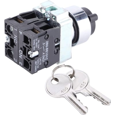 Interrupteur à clé 2 positions Auto-réinitialisation Verrouillage d'alimentation Conversion Verrouillage par rotation + Clé ZB2‑BE101 ZB2‑BE102C black