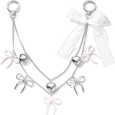Tas Decoratie - Handtas Charms - Tas Verfraaiing - Hart en Strik Design - 1x1x1 cm - Zilver en Roze