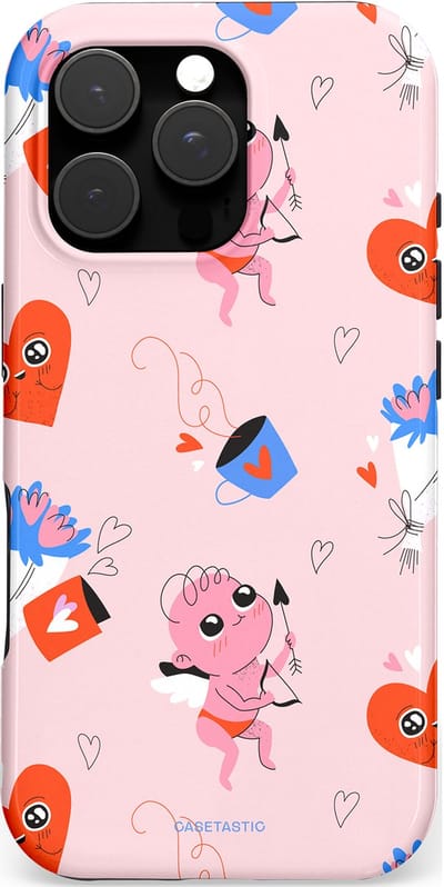 Casetastic hoesje geschikt voor Apple iPhone 16 Pro - MagSafe - Dubbellaagse bescherming - Cupido's Keuze - Fashion Case - Lichtgrijs Lichtroze Wit Rood