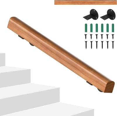 Houten Leuning - Trapleuning Grenen - Veilige Trap - Antislip Halfrond - 80 cm - Licht Walnoot