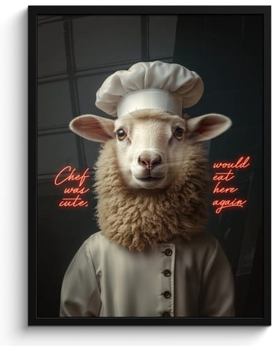 Poster in lijst - Fotolijst 50x70 cm - Posters - Schaap - Kokskleding - Neon - Quote - Posterlijst zwart - Decoratie - Wanddecoratie woonkamer - Muurdecoratie slaapkamer