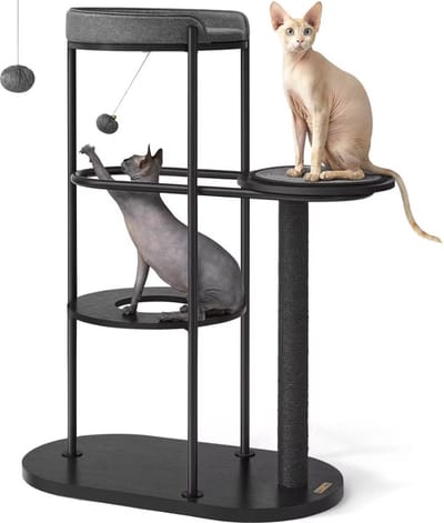 FurnStar - Krabpaal - Kattenboom - Metalen Buizen - Met Kussen en Platform - Kattenspeelbal - 80 x 43 x 111 cm - Voor Kat - Zwart