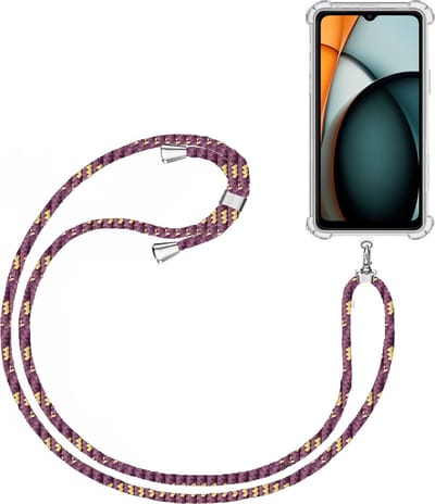 Telefoonkoord + Hoesje Geschikt voor Xiaomi Redmi A3 - Lengte Verstelbaar - Telefoonketting - Shock Proof Case - Paars