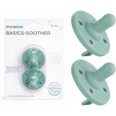 MinikOiOi Sucette Dynamique en Silicone 2 pièces. Vert pour les bébés 0-24 mois