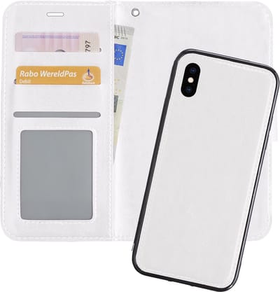 Hoes - 2 in 1 - Geschikt voor Apple iPhone X - Met Uitneembare Hard Cover - Bookcase - Wallet Case - Met Pasjeshouder - Book Case - Uitneembaar - Pashouder - Kunstleer - Wit