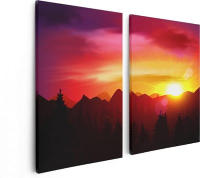 Artaza Canvas Schilderij Tweeluik Zonsondergang In De Bergen - Abstract - 80x60 - Foto Op Canvas - Canvas Print
