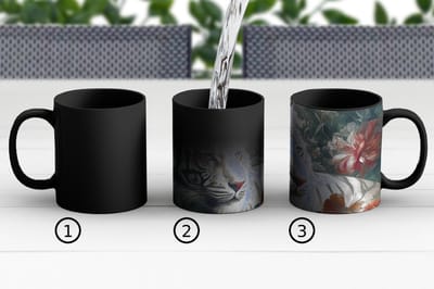 Magische Mok - Foto op Warmte Mokken - Koffiemok - Tijger - Wilde dieren - Bloemen - Jungle - Magic Mok - Beker - 350 ML - Theemok