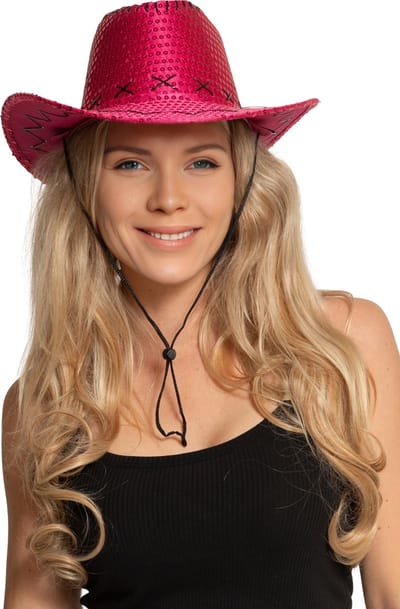 Partychimp Cowboy/Cowgirl Hoed Pailletten Roze Voordeelpakking 6 Stuks voor bij Carnavalskleding Heren Carnavalskleding Dames Carnaval Accessoires Verkleedaccessoires Rodeo Foute Party Neon Party Pride Western Hoed - Polyester - Neon Roze