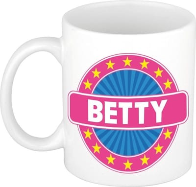 Bellatio Decorations - Betty voornaam - koffiemok - beker - wit/roze - 300 ml - Cadeau - Dames - Collega - Moederdag - Verjaardag