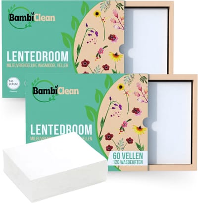 BambiClean Wasstrips Voordeelverpakking Lentedroom - 240 wasbeurten - Milieuvriendelijke Wasmiddeldoekjes - Wasmiddel Strips Proefpakket