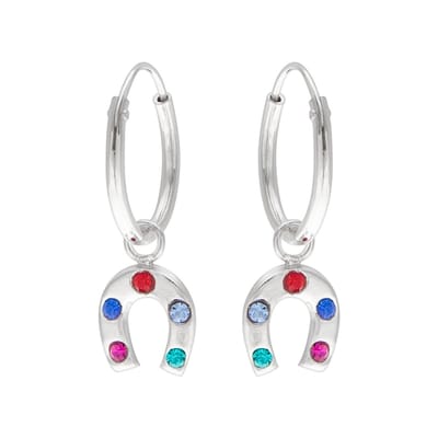 WeLoveSilver oorhangers - meisjes - hoefijzer - gekleurde kristallen
