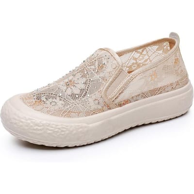 Kant Platte Schoenen Dames Schoenen Mesh Ademende Instappers Espadrilles Zomer Sandalen Instappers Creepers Platte Schoenen 35 beige