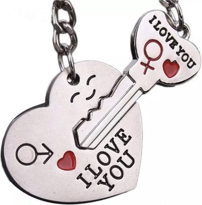 Knaak Sleutelhanger Set Hartje & Sleutel - Voor Koppels - Liefdescadeau - Metaal - Zilver