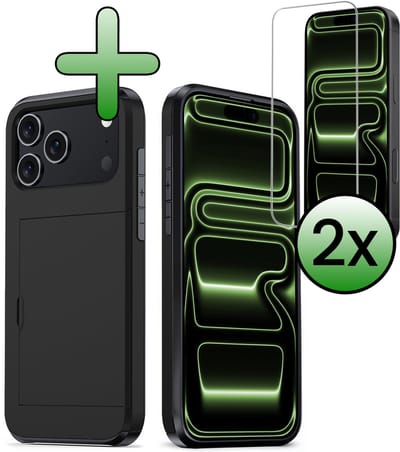 Hoes Geschikt voor iPhone 17 Pro / 18 Pro Hoesje Hard Case Met Pas Houder Met 2x Screenprotector - Hoesje Geschikt voor iPhone 17 Pro / 18 Pro Hoes Shockproof Hard Cover Met Kaarthouder - Zwart