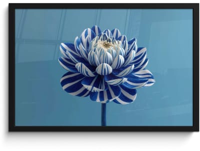 Poster in lijst - Fotolijst 60x40 cm - Posters - Bloem - Blauw - Bloemblaadjes - Streepjes - Posterlijst zwart - Decoratie - Wanddecoratie woonkamer - Muurdecoratie slaapkamer