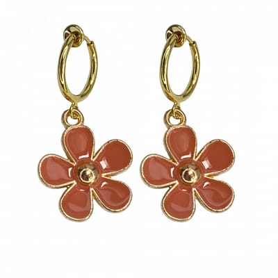 klem oorbellen -bloem -zalm-geen gaatje- Charme Bijoux