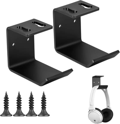 Hoofdtelefoonhouders voor Wandmontage - Set van 2 - Stevig en Ruimtebesparend - Kabelbeheer - Draadloze en Bedrade Hoofdtelefoons - Zwart