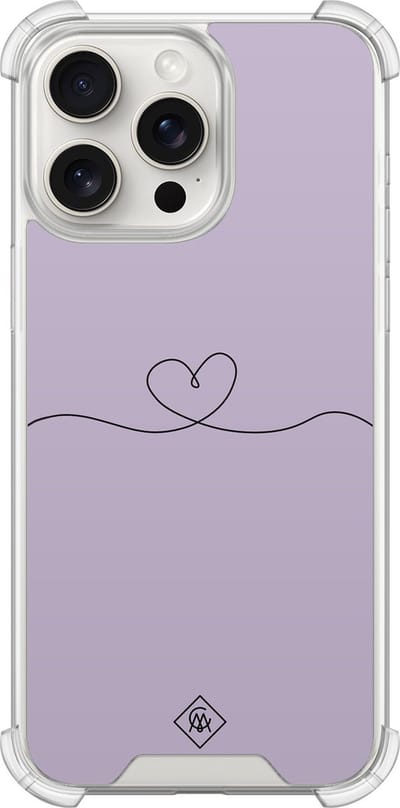 Casimoda® hoesje - Geschikt voor iPhone 15 Pro Max - Hart Lila - Shockproof case - Extra sterk - TPU/polycarbonaat - Paars, Transparant