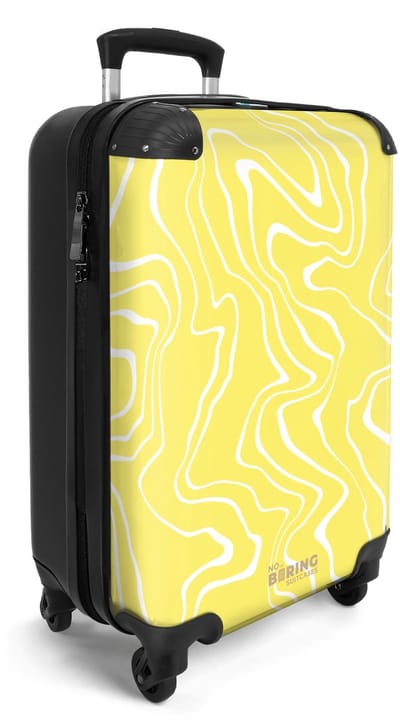 NoBoringSuitcases.com® - Handbagage koffer lichtgewicht - Reiskoffer trolley voor reizen - Geel met abstracte witte lijnen - Cabine rolkoffer met wieltjes - Travel luggage - Hardcase valies klein - Past binnen 55x40x20 en 55x35x25