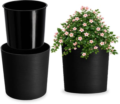 KADAX Bloempot, elegante sierpot met inzet, pot, tuinkom, bloembak, bloempotbescherming voor woonkamer, kantoor (zwart, diameter 25 cm)