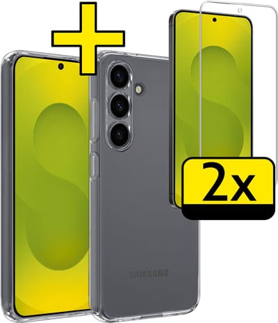 Hoesje - Met 2x Screenprotector - Geschikt voor Samsung Galaxy S25 FE - Sterk & Shockproof - Back Cover - Siliconen Case - Telefoon Hoes - Telefoonhoesjes - Transparant