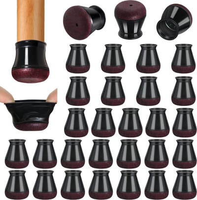 Famanu – Stoelpootdoppen 32 Stuks, siliconen stoelpootbeschermers rond, zwart beschermkappen voor stoelpoten met omwikkeld vilt, Voorkom krassen en verminder geluid (Fit: 14-20mm)