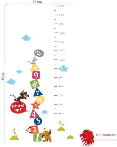 MUURSTICKER  - GROEIMETER - MEETLAT KINDEREN -  WANDDECORATIE - KINDERKAMER - BABYKAMER - JONGEN - MEISJE -nr 330
