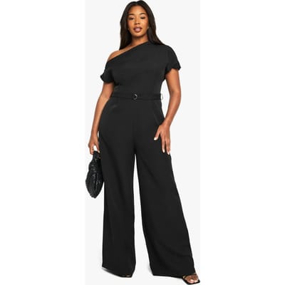 boohoo Dames PLUS asymmetrische jumpsuit met ceintuur | Zwart | Maat: 44