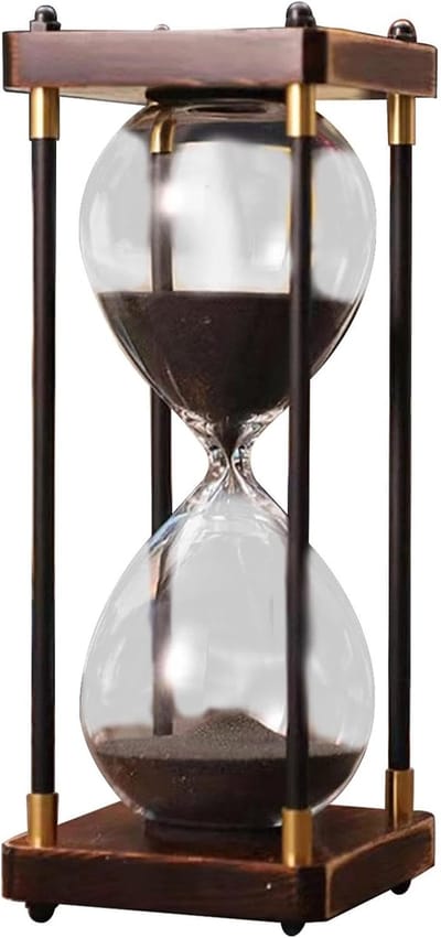 Zandloper Decoratie - Tijdklok Zand - Functioneel Tijdbeheer - Stabiele Houten Standaard - 25 cm Hoog - Zwart