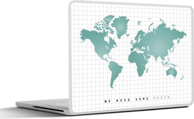 Laptop sticker - 12.3 inch - Wereldkaart - Vakken - Mintgroen - 30x22cm - Laptopstickers - Laptop skin - Cover