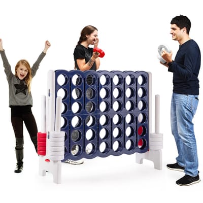 COSTWAY 4-wint spel, 4 wint speelbordsets, vier in een rij spel met 42 jumbo-ringen en schuifregelaars voor snelle herstart voor kinderen en volwassenen (wit)