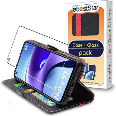 ebestStar - Hoes geschikt voor Xiaomi Redmi Note 9T 5G, Wallet Etui, Book case hoesje, Zwart, Rood + Gehard Glas