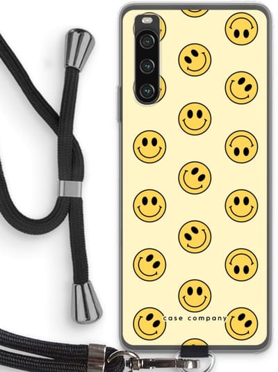 Case Company® - Hoesje met koord geschikt voor Sony Xperia 10 IV hoesje met Koord - Smiley N°2 - Telefoonhoesje met Zwart Koord - Bescherming aan alle Kanten en Over de Schermrand