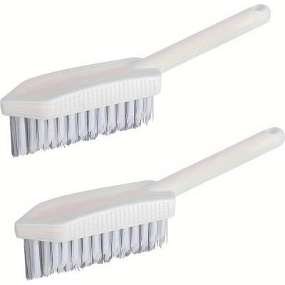 Lot de 2 brosses de sol triangulaires pour la maison, brosses pour toilettes à main, brosses de nettoyage à poils durs, brosses de salle de bain sans angle mort 2pcs white